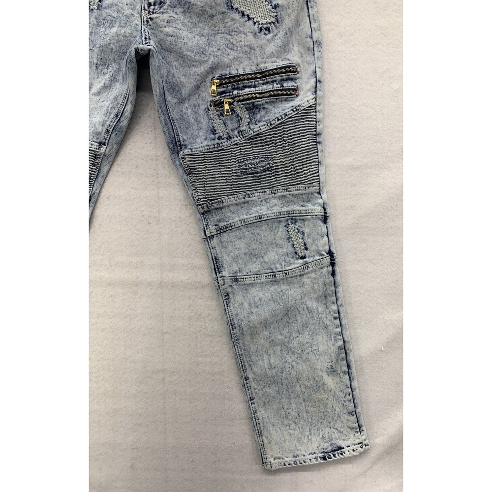 Makobi Denim Jeans Men's 40X32 Stonewash Moto Biker Factory Distressed Destroyed - Picture 13 of 16